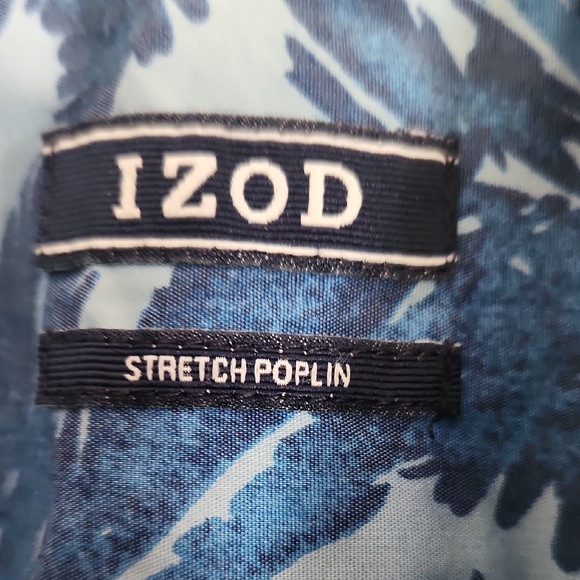IZOD Men's Blue Tropical Leaf Print Shirt Short Sleeve L - Picture 2 of 8